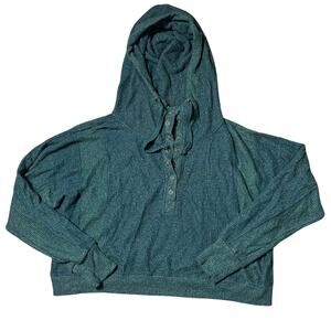 Anthropologie Daily Practice Cropped Waffle Knit Hoodie Teal
